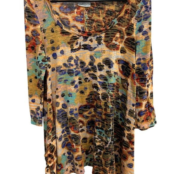 Feather Womens Abstract Multicolor Tunic Burnout Top Size 2 Combed Cotton Blend - Picture 1 of 10